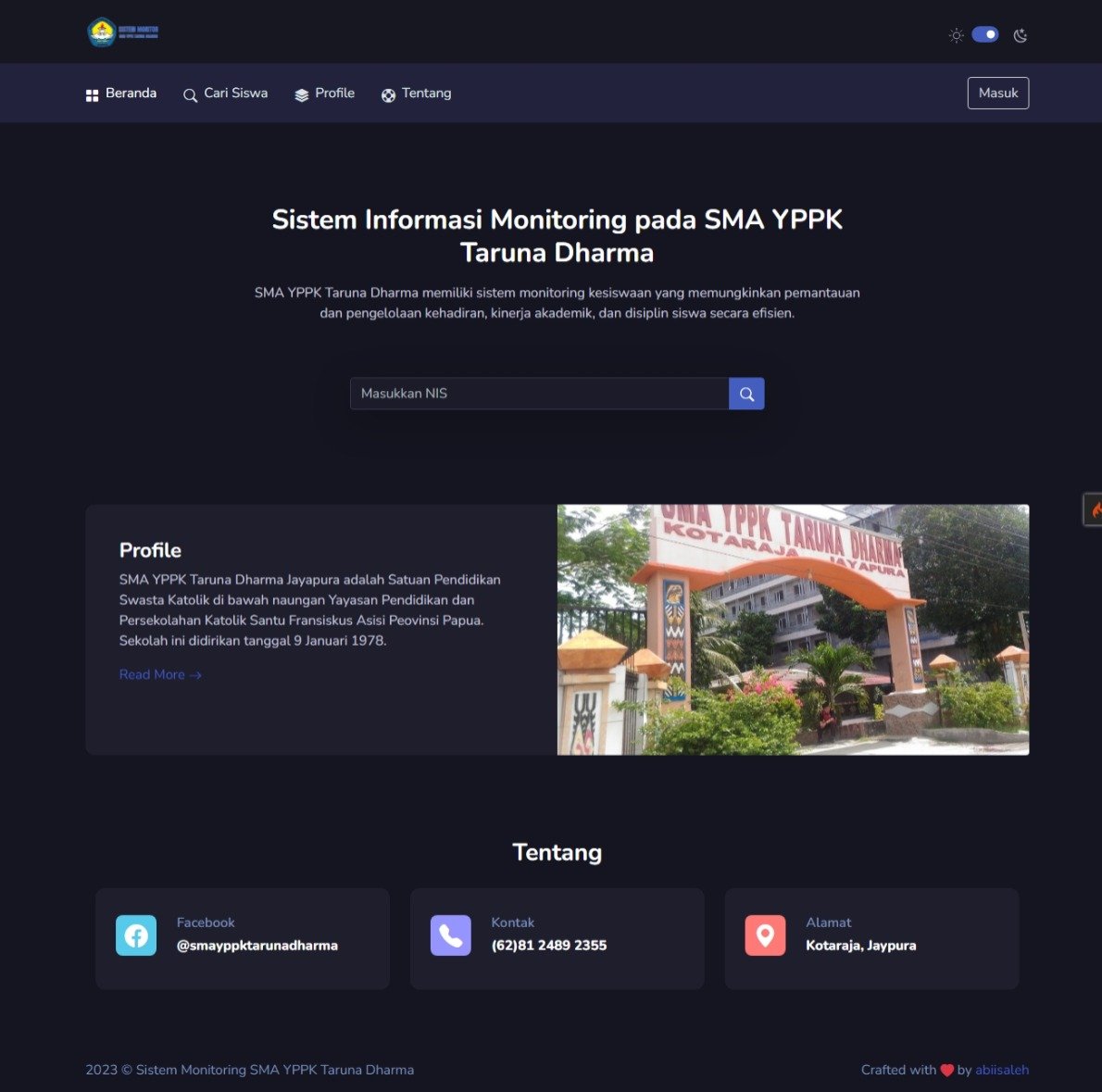 homepage Monitoring Siswa